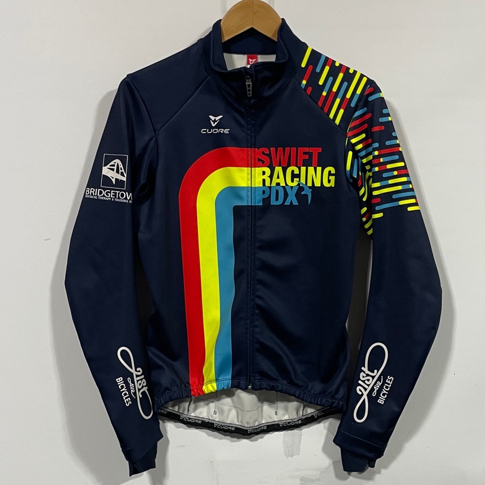 CUORE Swift Racing PDX Navy Cycling Jacket with Rainbow Stripe